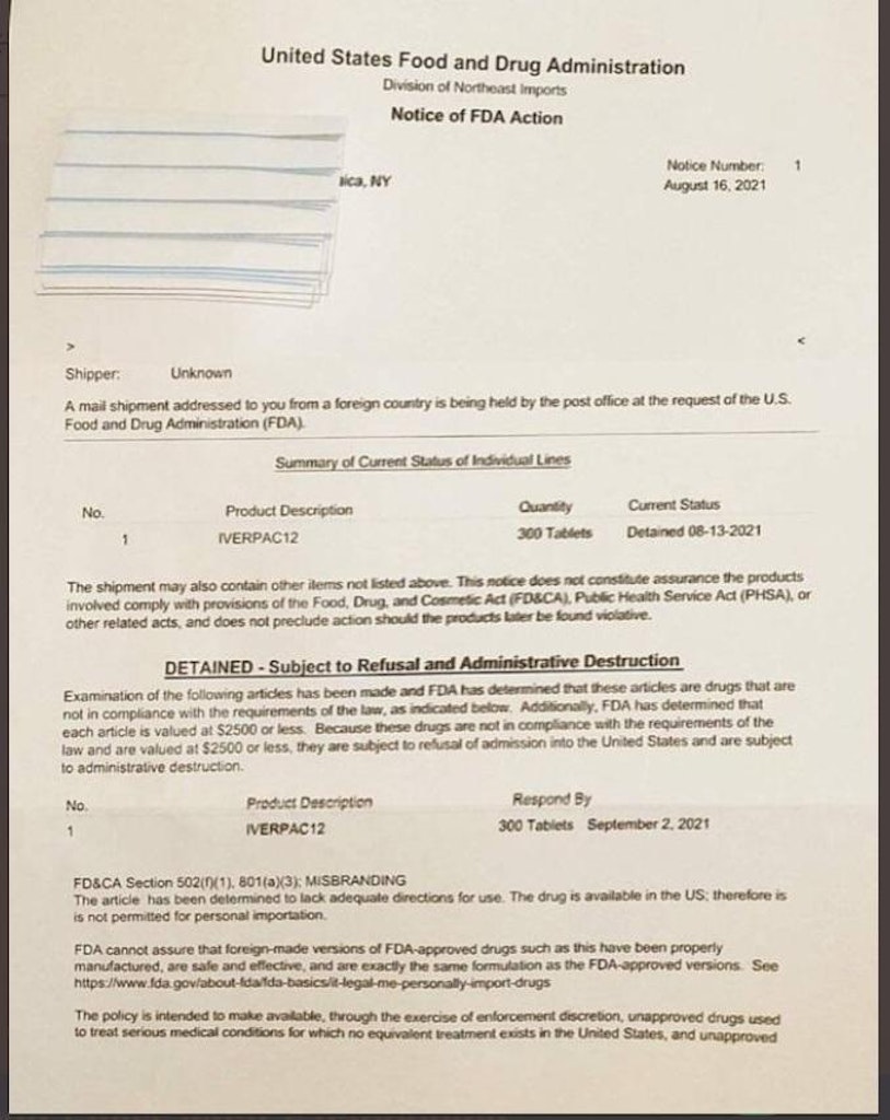Ivermectin seizure notice