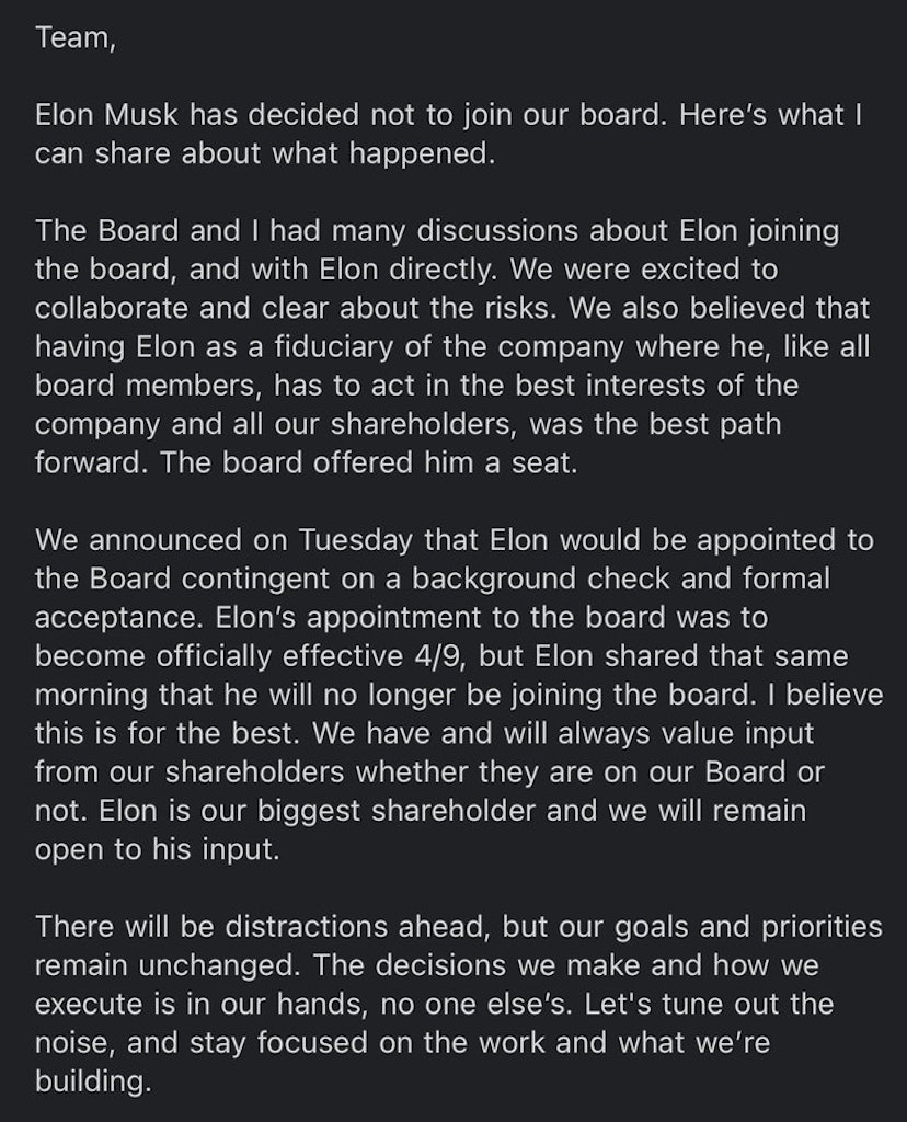 Elon Musk not joining board: Parag Agrawal makes a statement